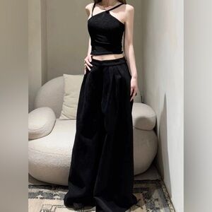 Designer Asymmetrical Black Camisole | Textured Stretch Fabric